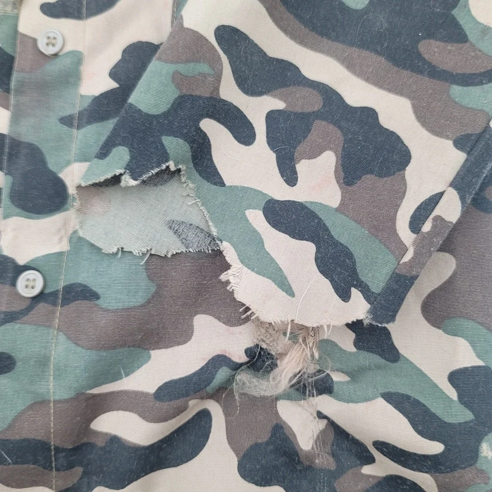 Kids Camo Zombie Army Costume Shirt Tattered Distressed Halloween Top Woodland